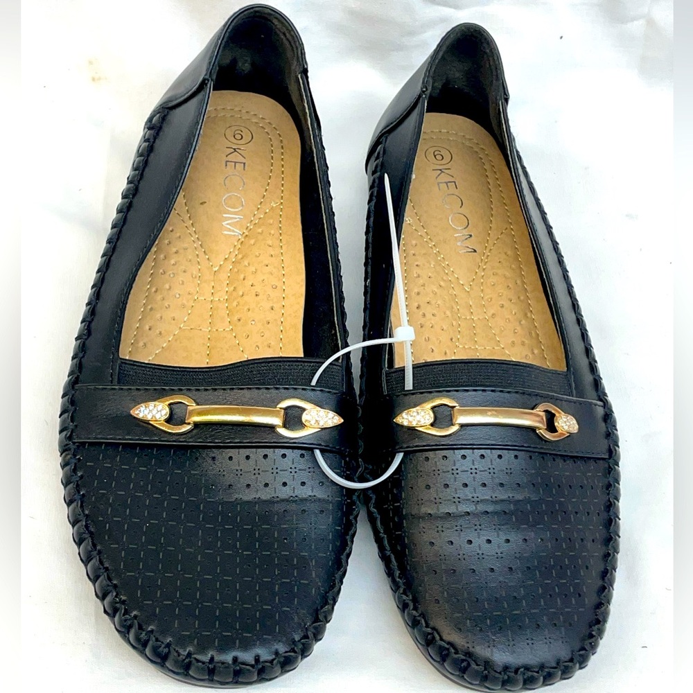 Kecom Black Loafers with gold and diamond accents ladies sz 6